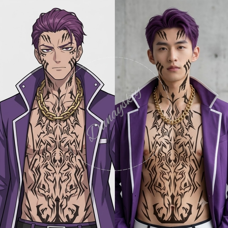 Anime Cosplay Face - Matthias Ricardo Czarny wzór plemienny Tymczasowe