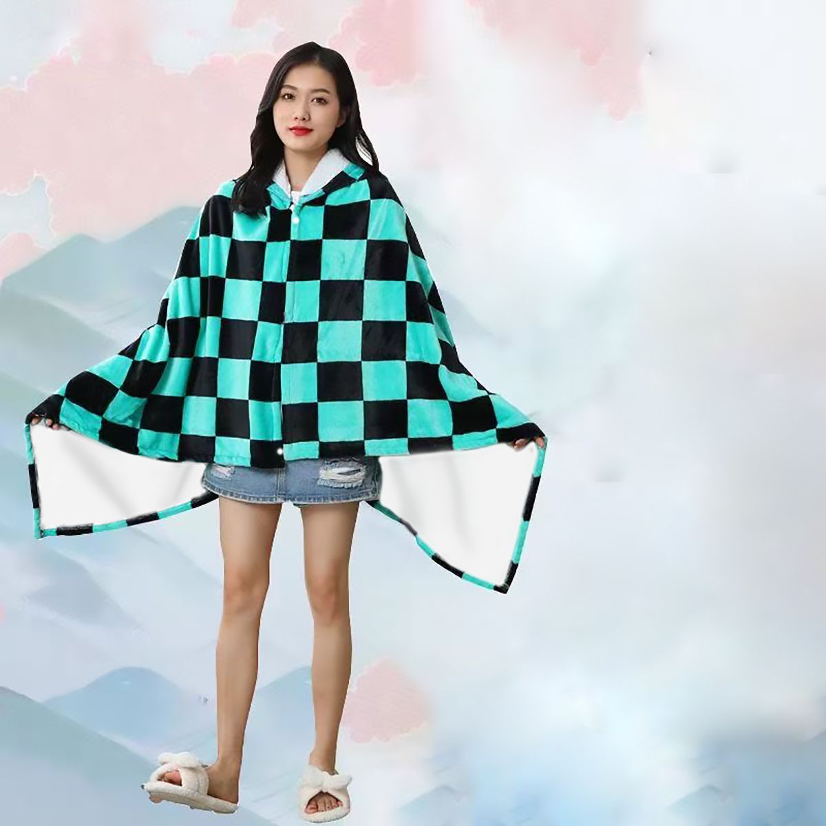Cosplay Anime Zenitsu - Anime Flanelowa Kocowa Bluza z Kapturem