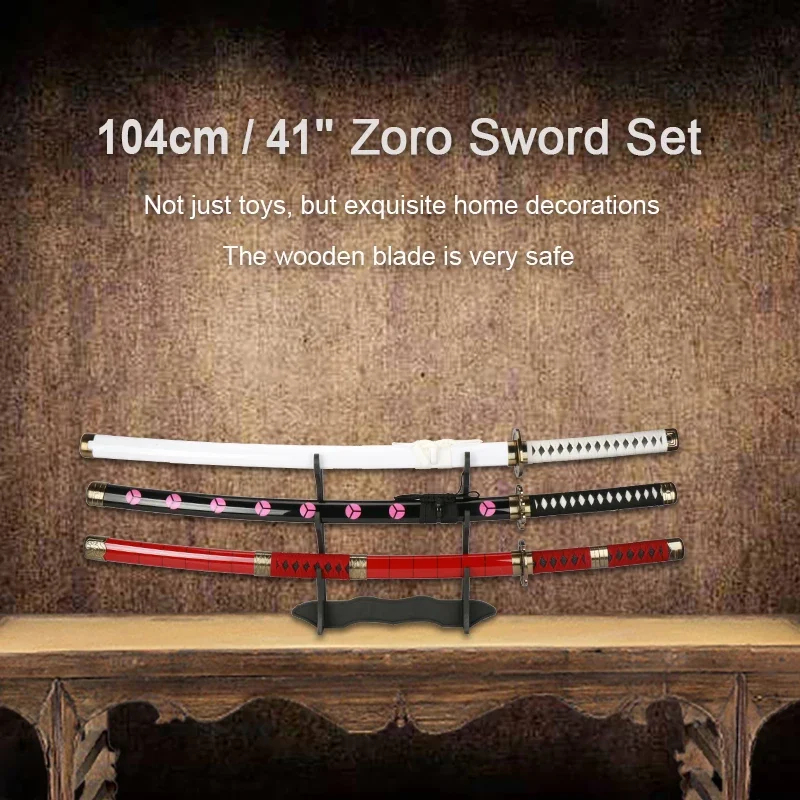 Anime Cosplay Katana - 2026 3-częściowy zestaw mieczy Roronoa Zoro