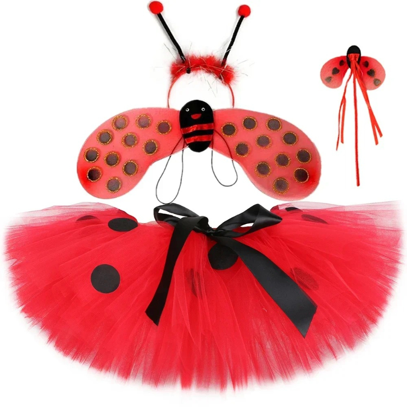 Anime Cosplay Toddler - Dziewczęca spódniczka tutu biedronka, czerwono-czarne kropki,